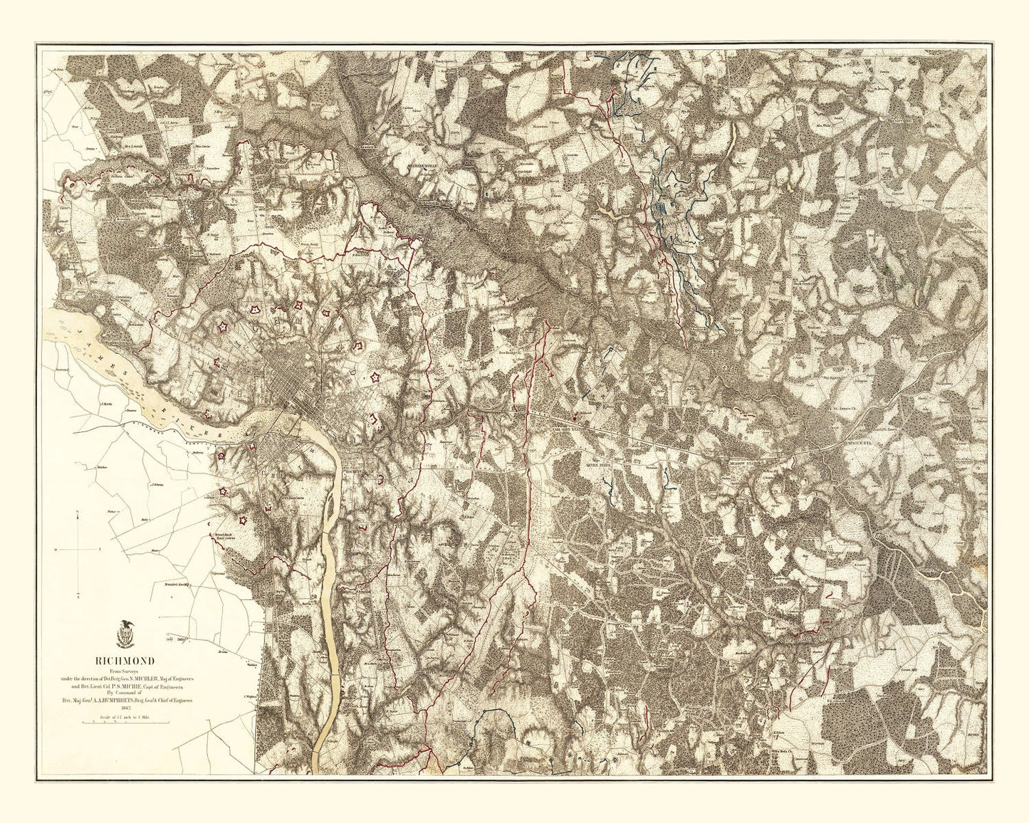 Vintage Map of the Battle of Richmond, 1869
