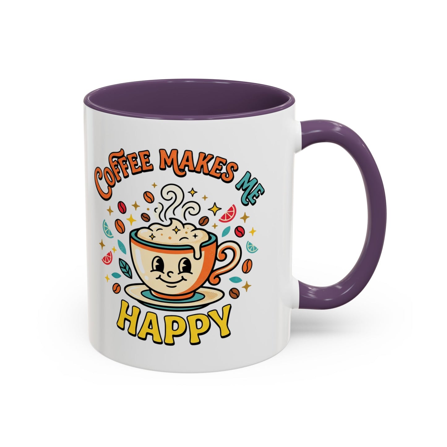 Coffee Mug — "Coffee Makes Me Happy" Cute Retro Accent Mug (11/15oz)