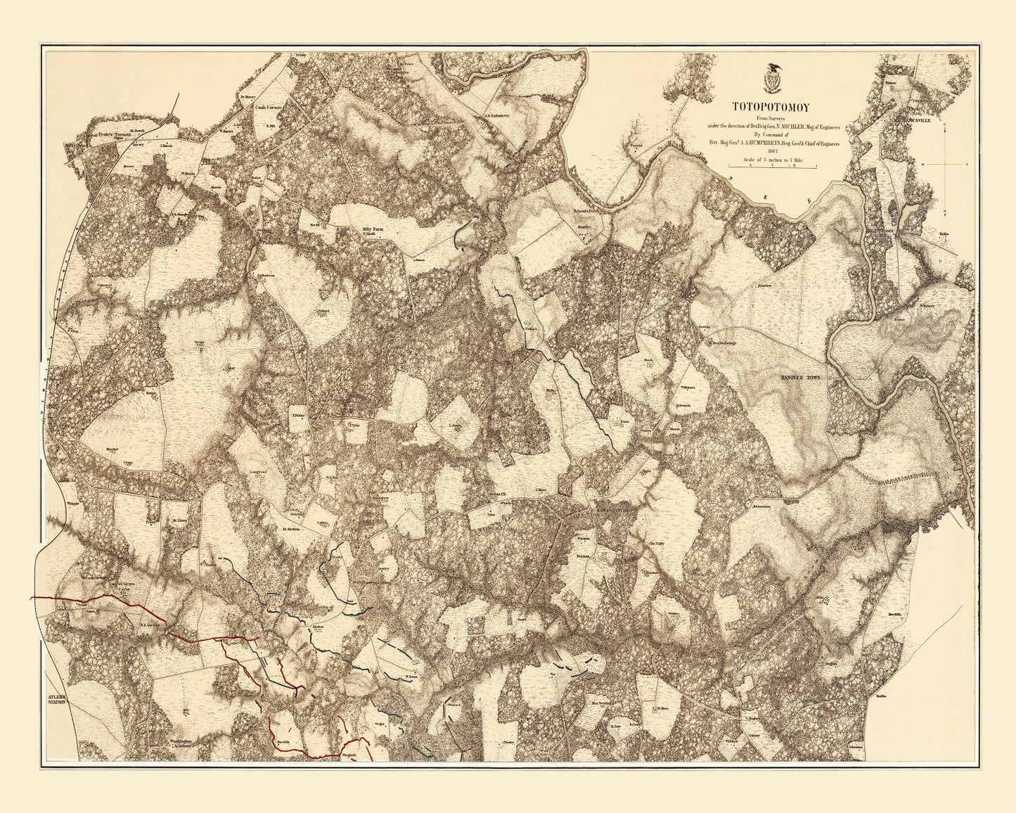 Vintage Map of the Battle of Totopotomoy, 1869