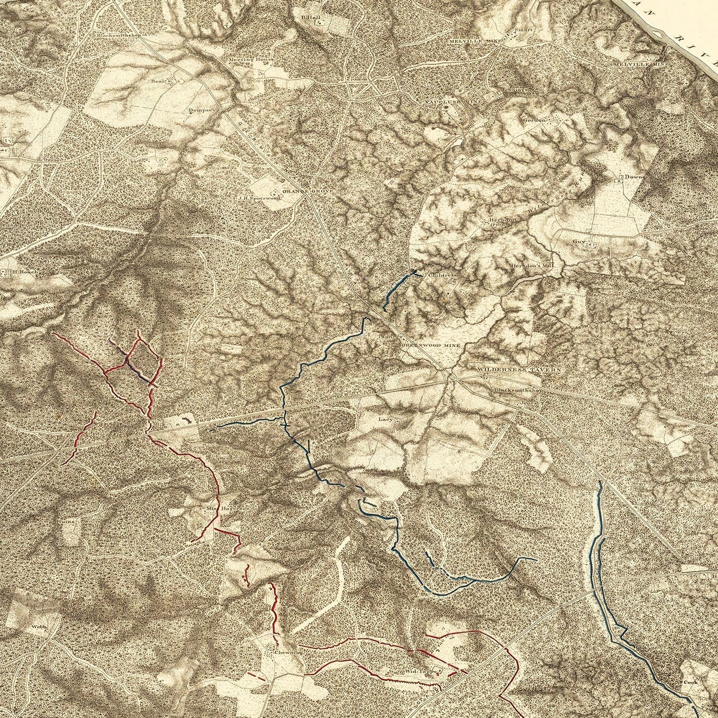 Vintage Wilderness Map of Virginia 1869
