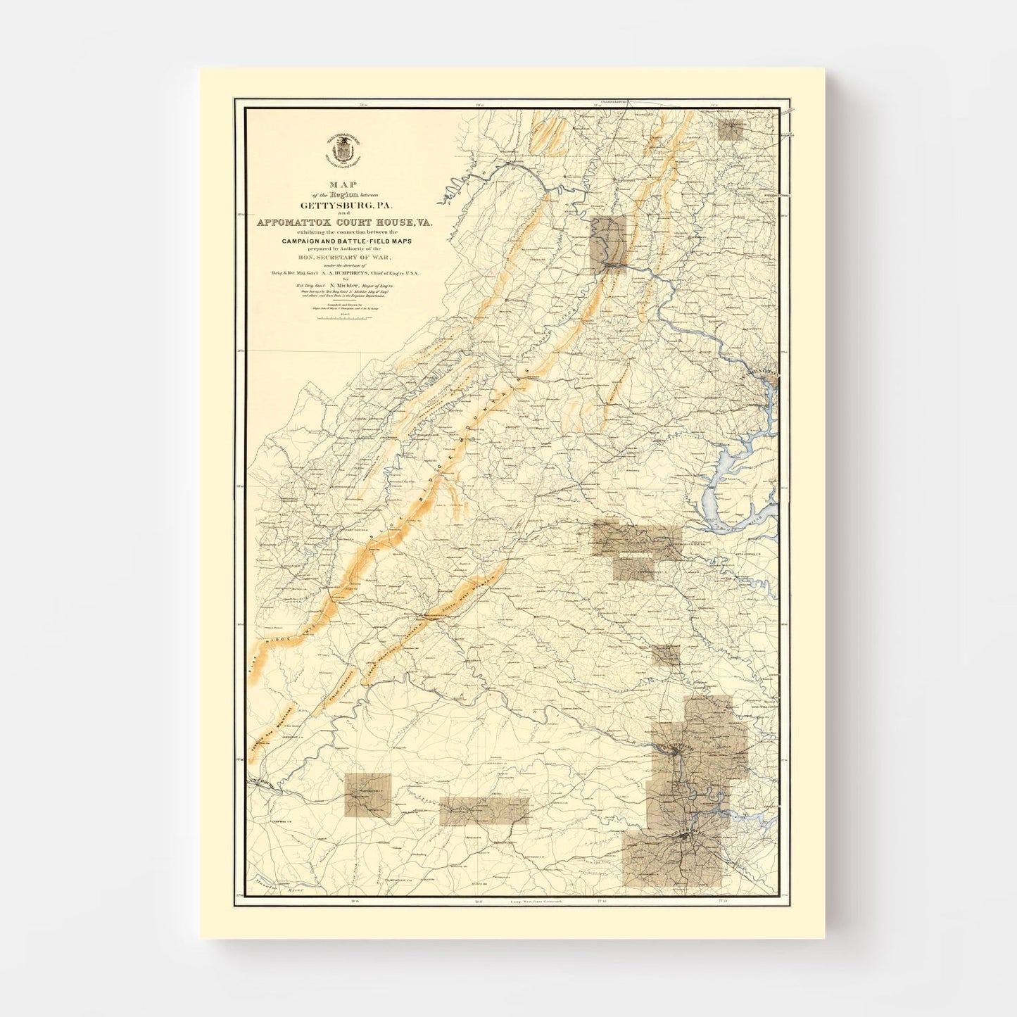 Vintage Map of the Gettysburg Pennsylvania Region, 1869
