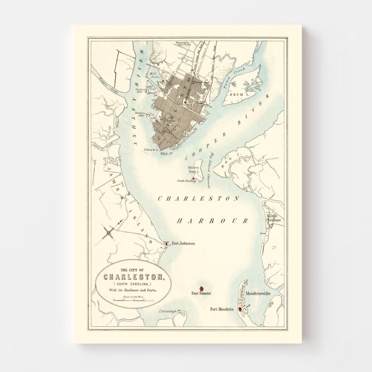 Vintage Map of Charleston, South Carolina 1857