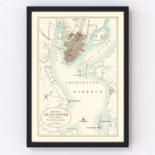 Vintage Map of Charleston, South Carolina 1857
