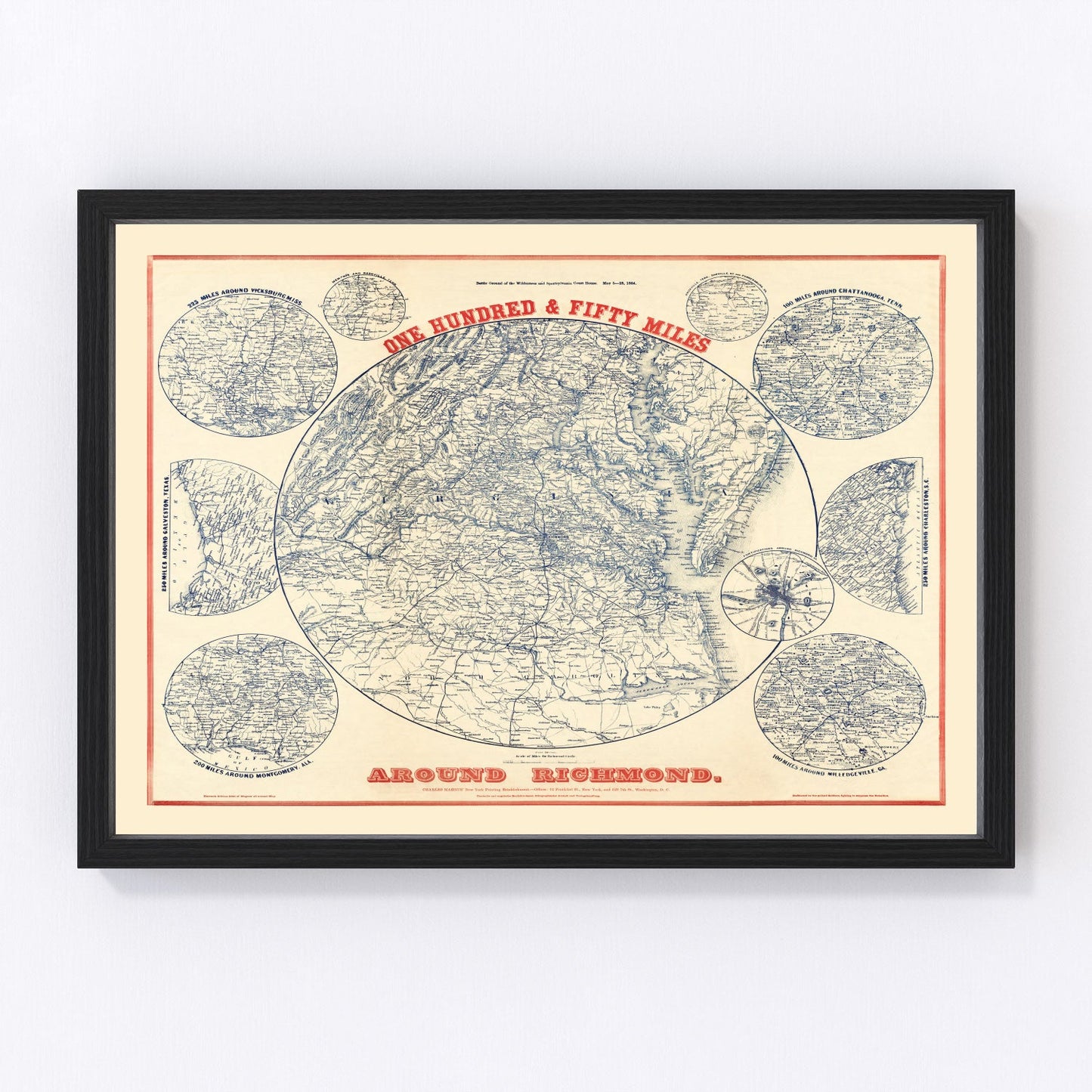 Vintage Map of the Richmond Virginia Region, 1864
