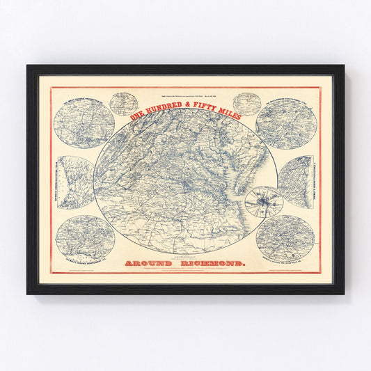 Vintage Map of the Richmond Virginia Region, 1864