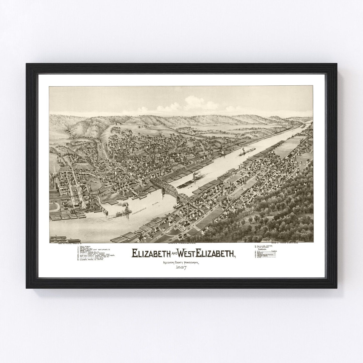 Vintage Map of Elizabeth, Pennsylvania 1897