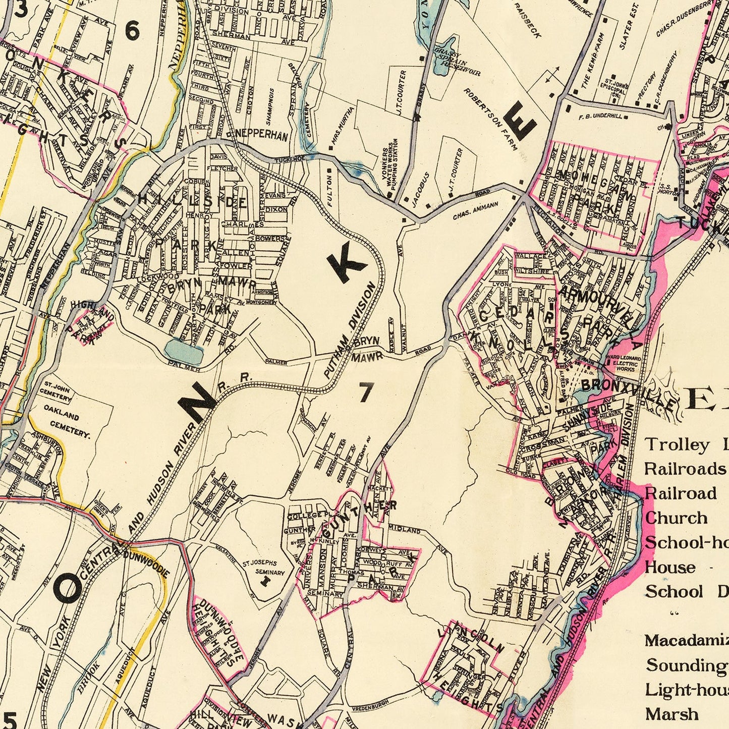 Vintage Map of Yonkers, New York 1900