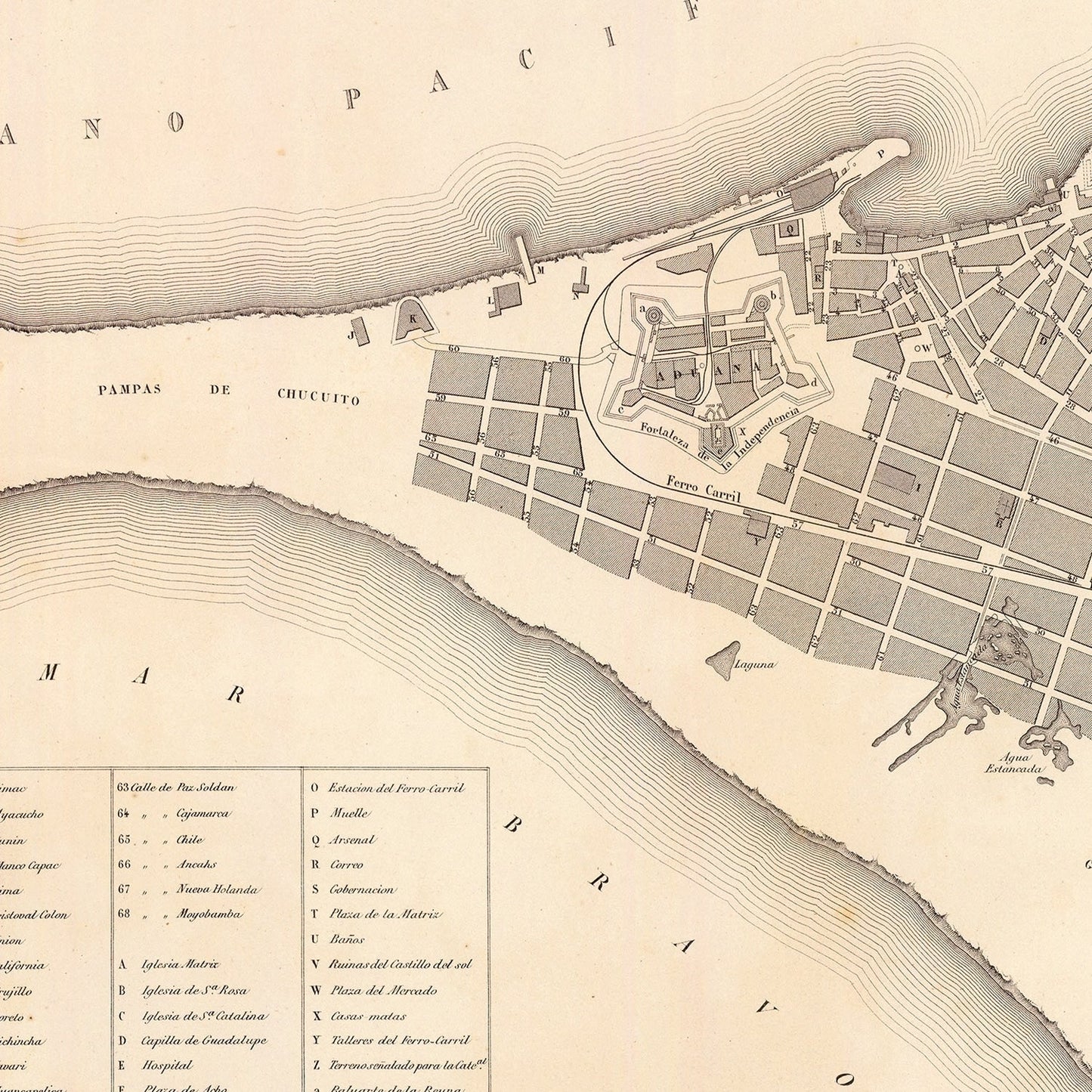 Vintage Map of Callao, Peru 1865