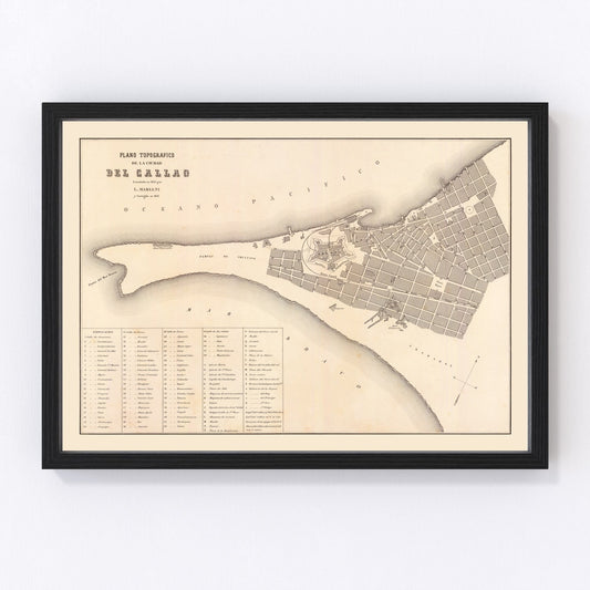 Vintage Map of Callao, Peru 1865