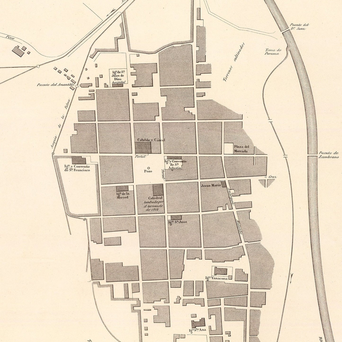 Vintage Map of Ica, Peru 1865