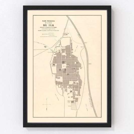 Vintage Map of Ica, Peru 1865