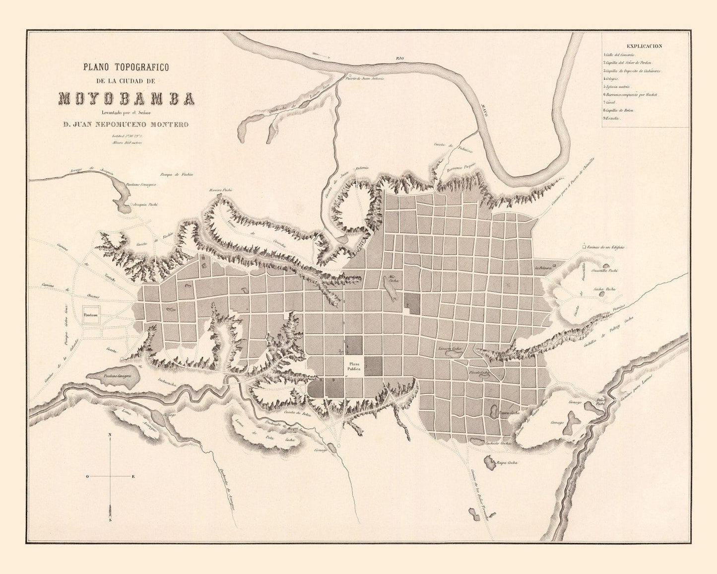 Vintage Map of Moyobamba, Peru 1865