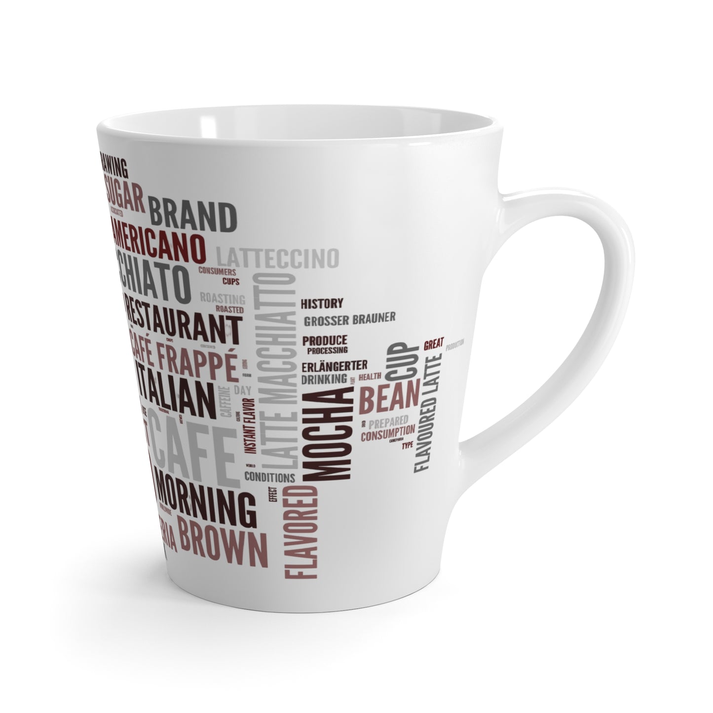 Coffee Word Cloud Latte Mug – Espresso, Cappuccino & Macchiato Design