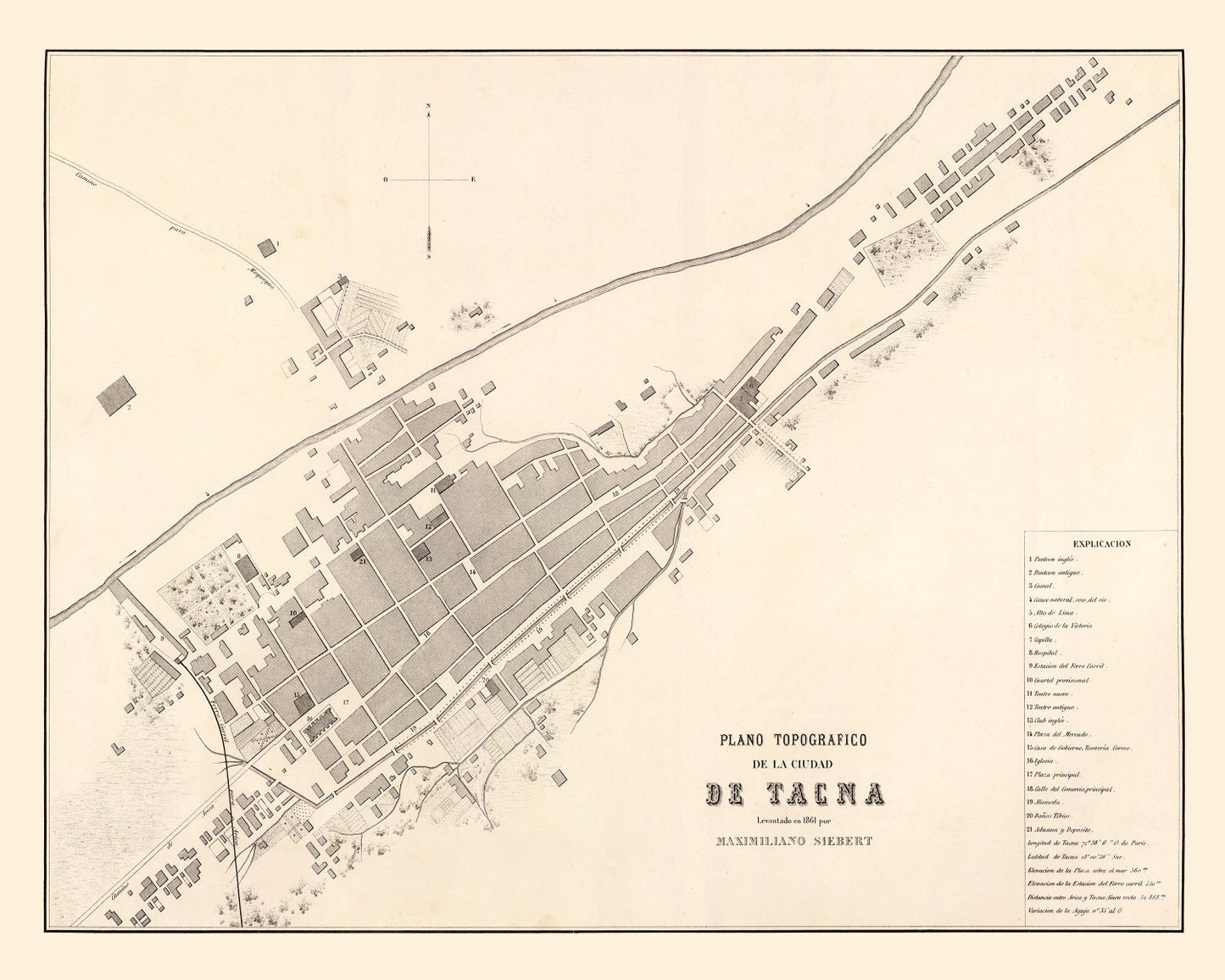 Vintage Map of Tacna, Peru 1865