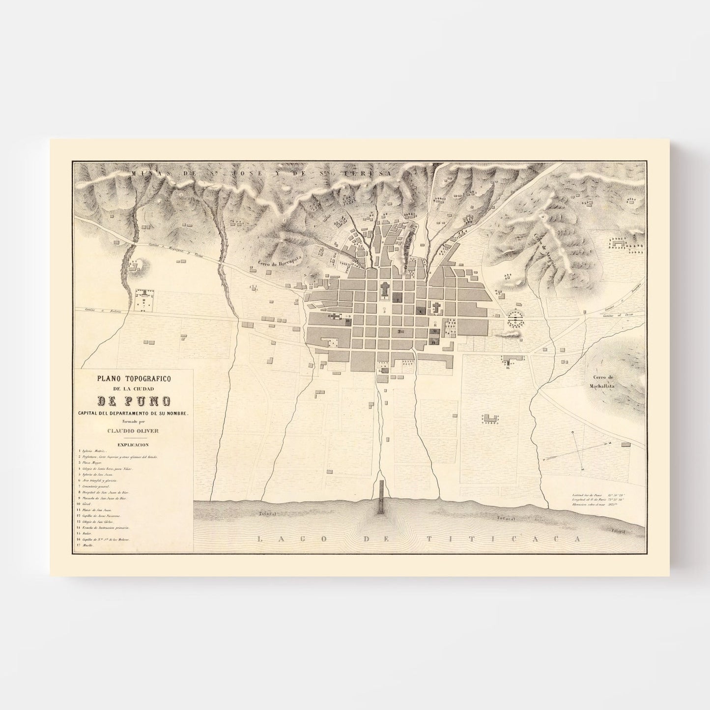 Vintage Map of Puno, Peru 1865