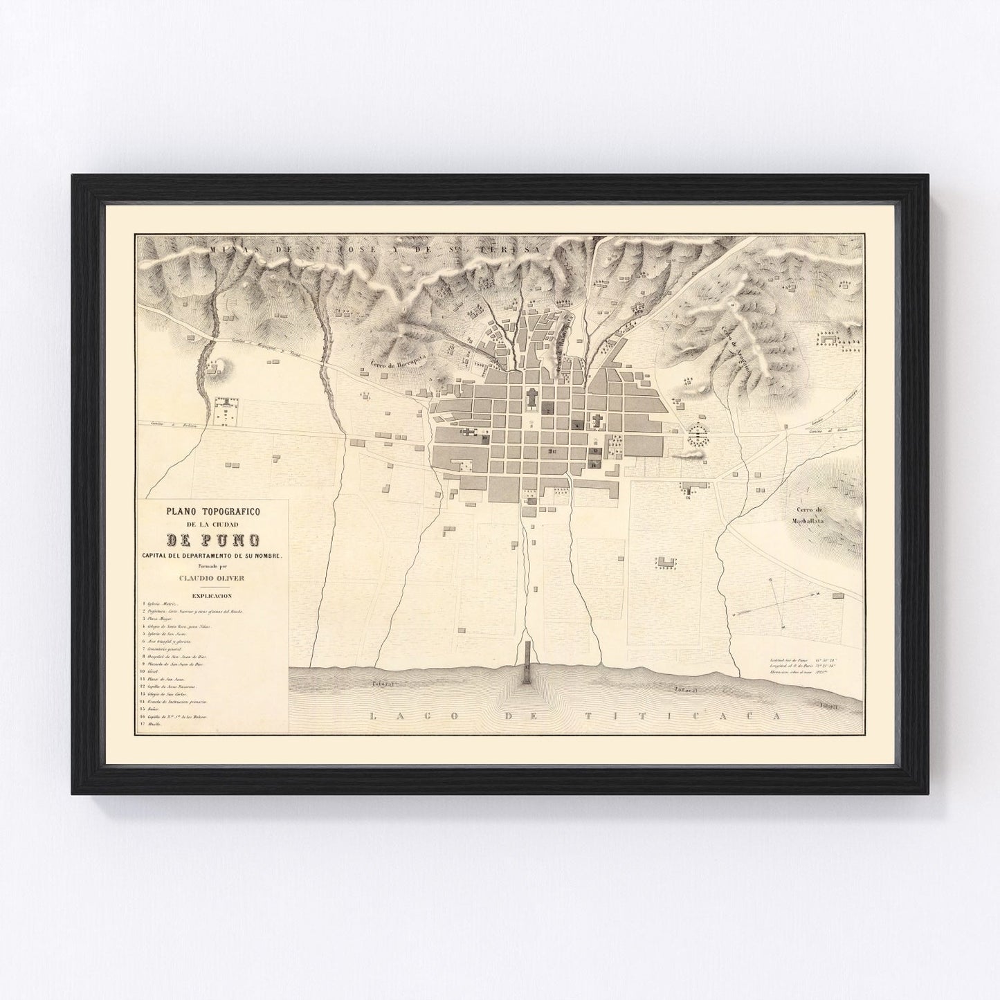 Vintage Map of Puno, Peru 1865