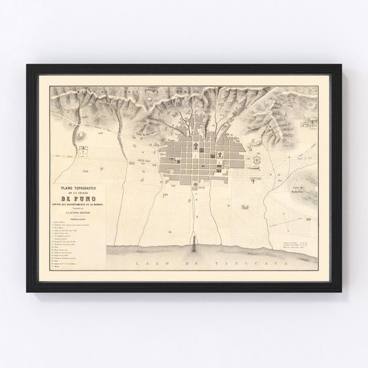 Vintage Map of Puno, Peru 1865