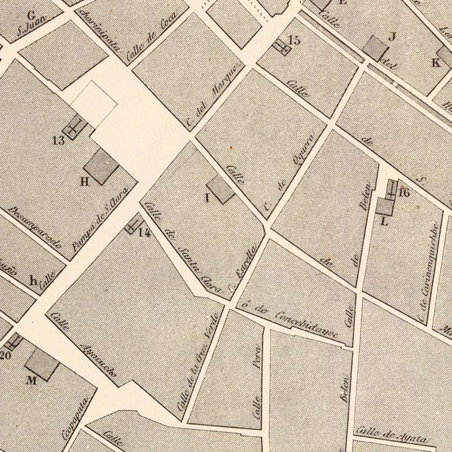 Vintage Map of Cuzco, Peru 1865