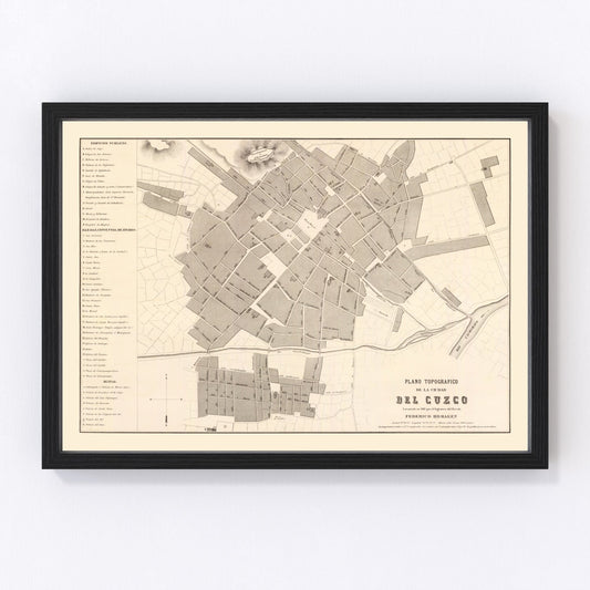 Vintage Map of Cuzco, Peru 1865