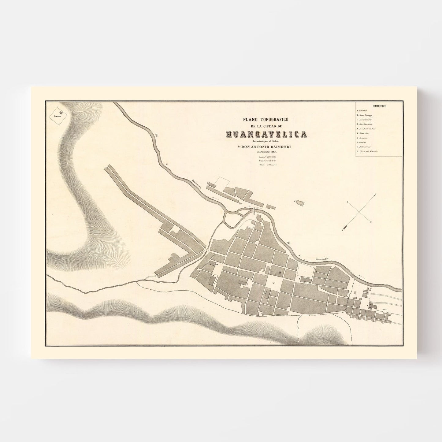 Vintage Map of Huancavelica, Peru 1865