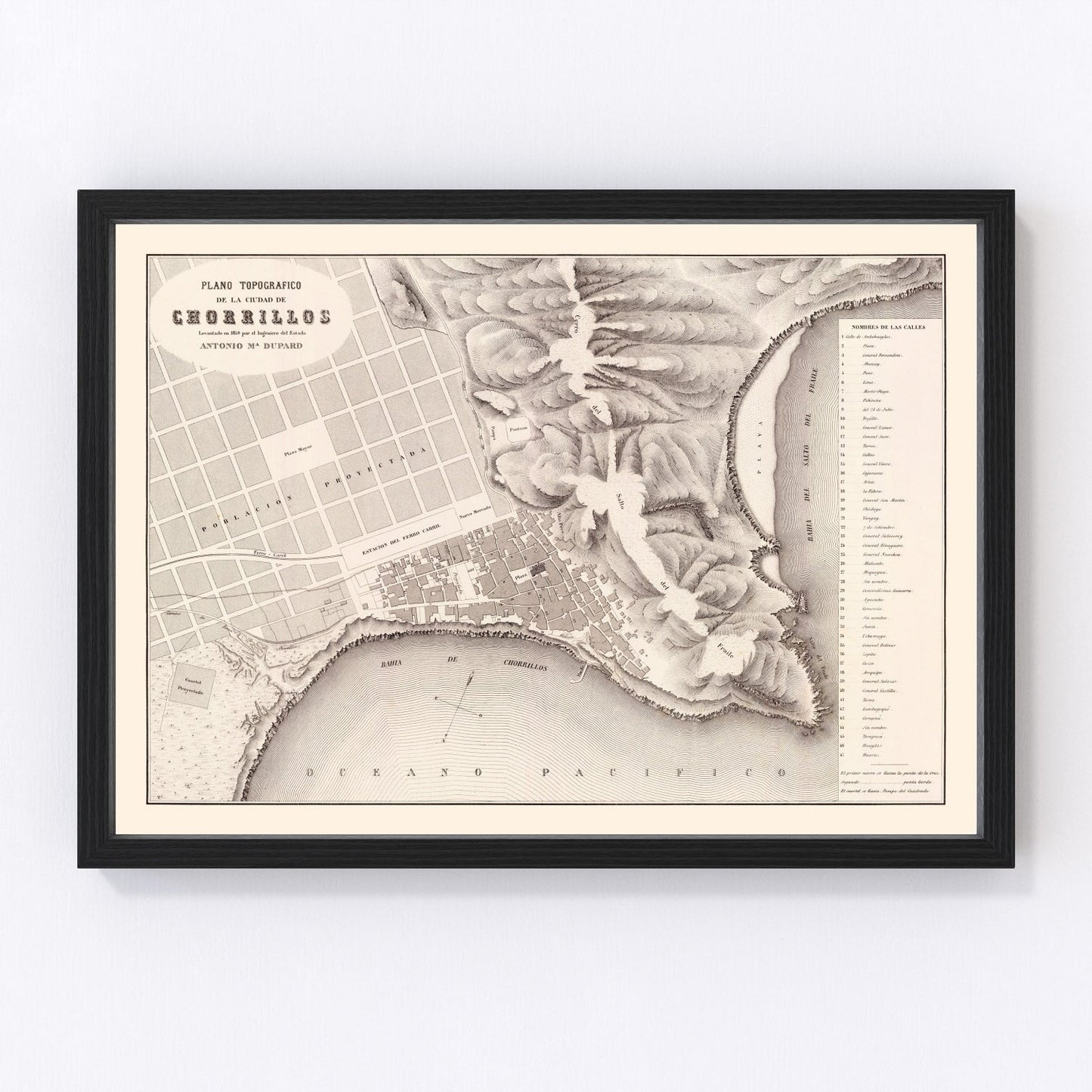 Vintage Map of Chorrillos, Peru 1865