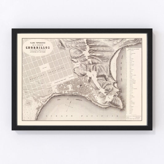 Vintage Map of Chorrillos, Peru 1865
