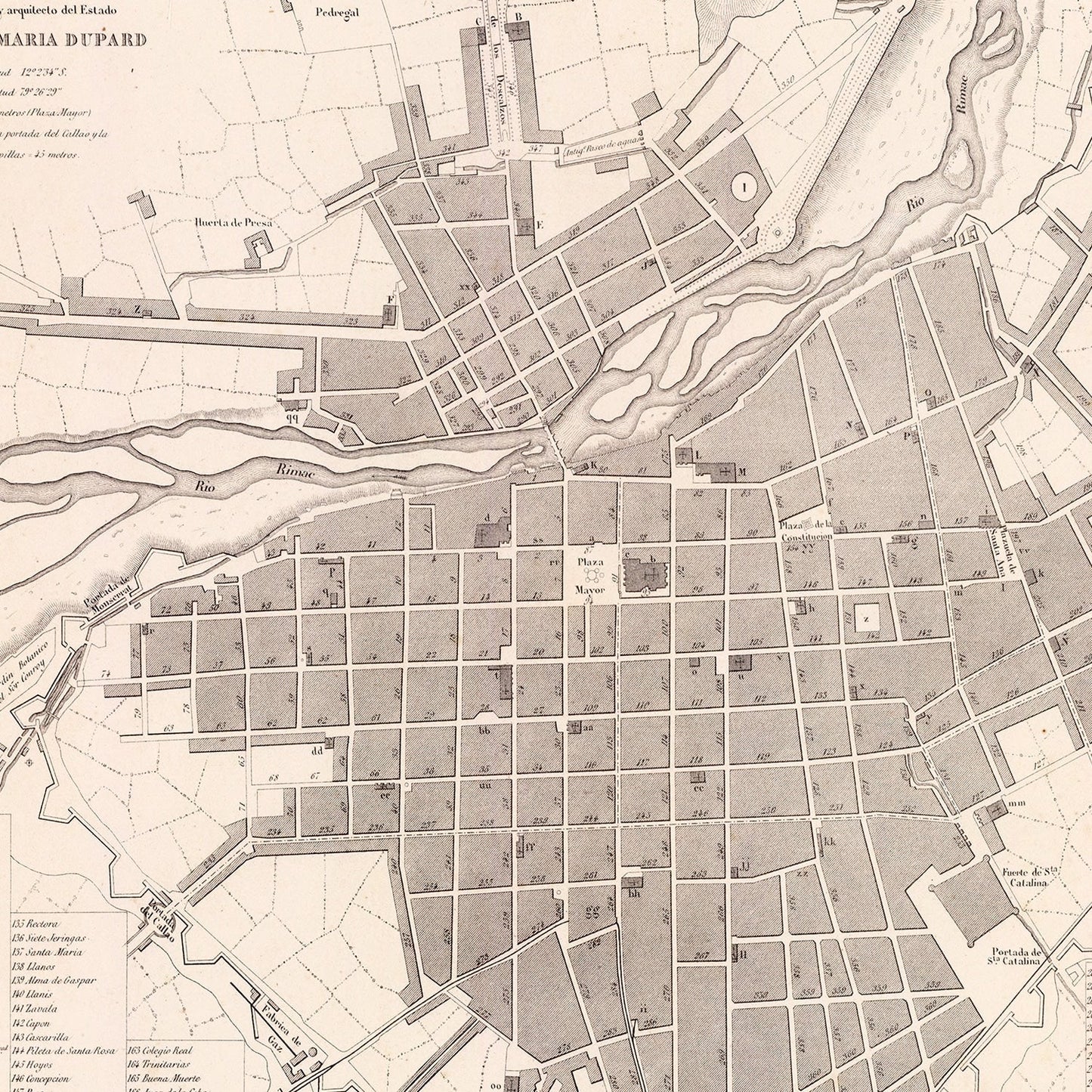 Vintage Map of Lima, Peru 1865