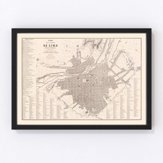 Vintage Map of Lima, Peru 1865
