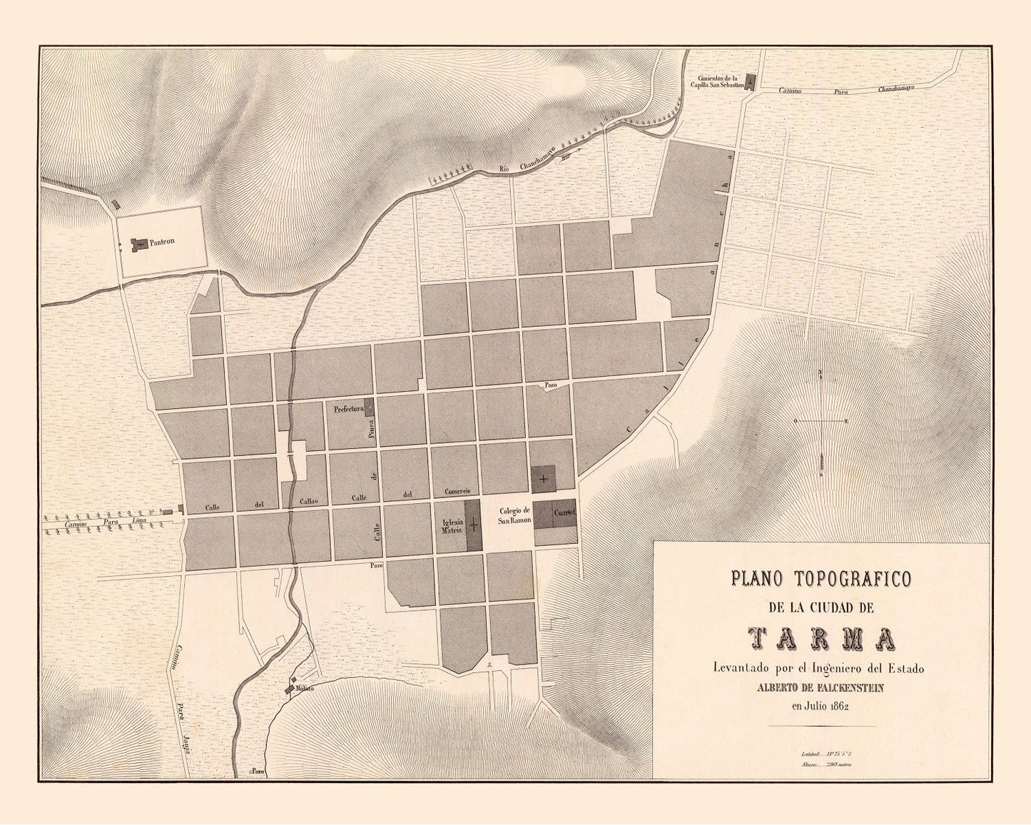 Vintage Map of Tarma, Peru 1865