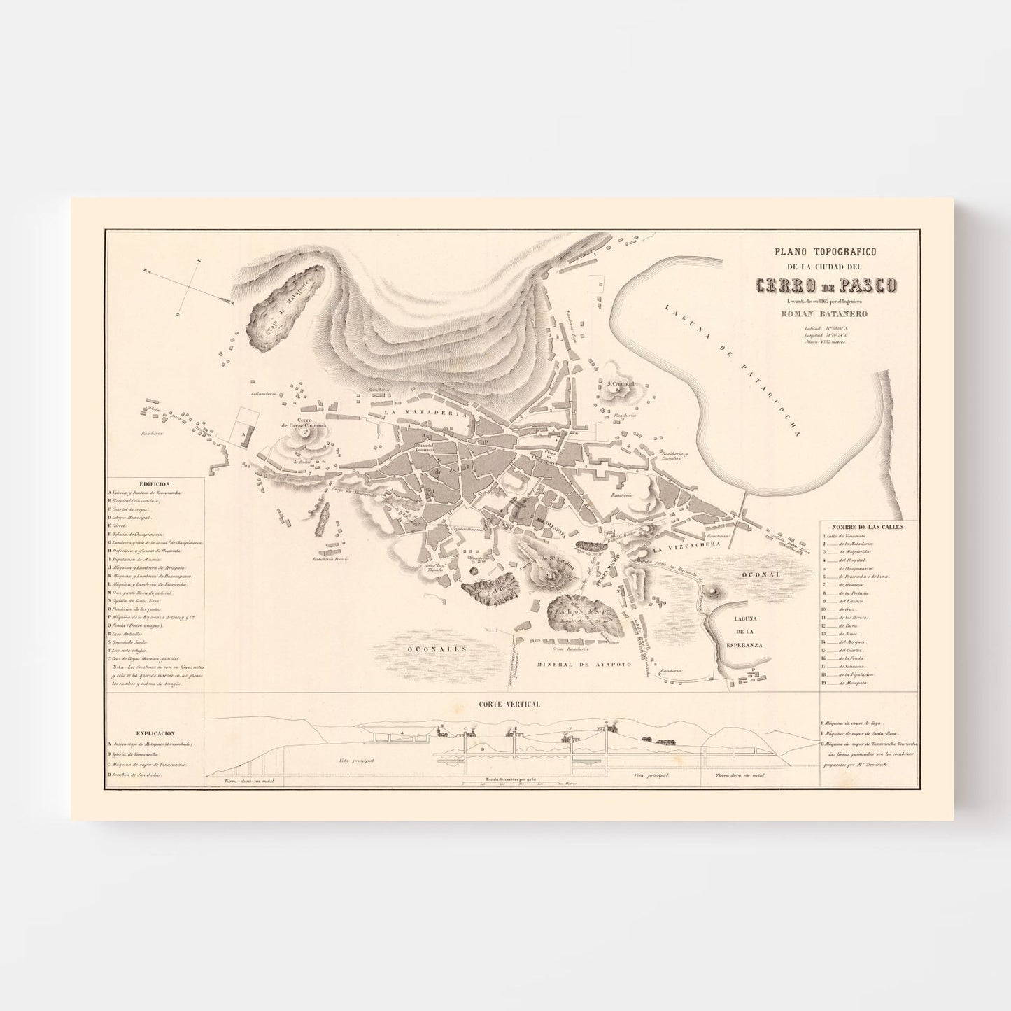 Vintage Map of Cerro de Pasco, Peru 1865