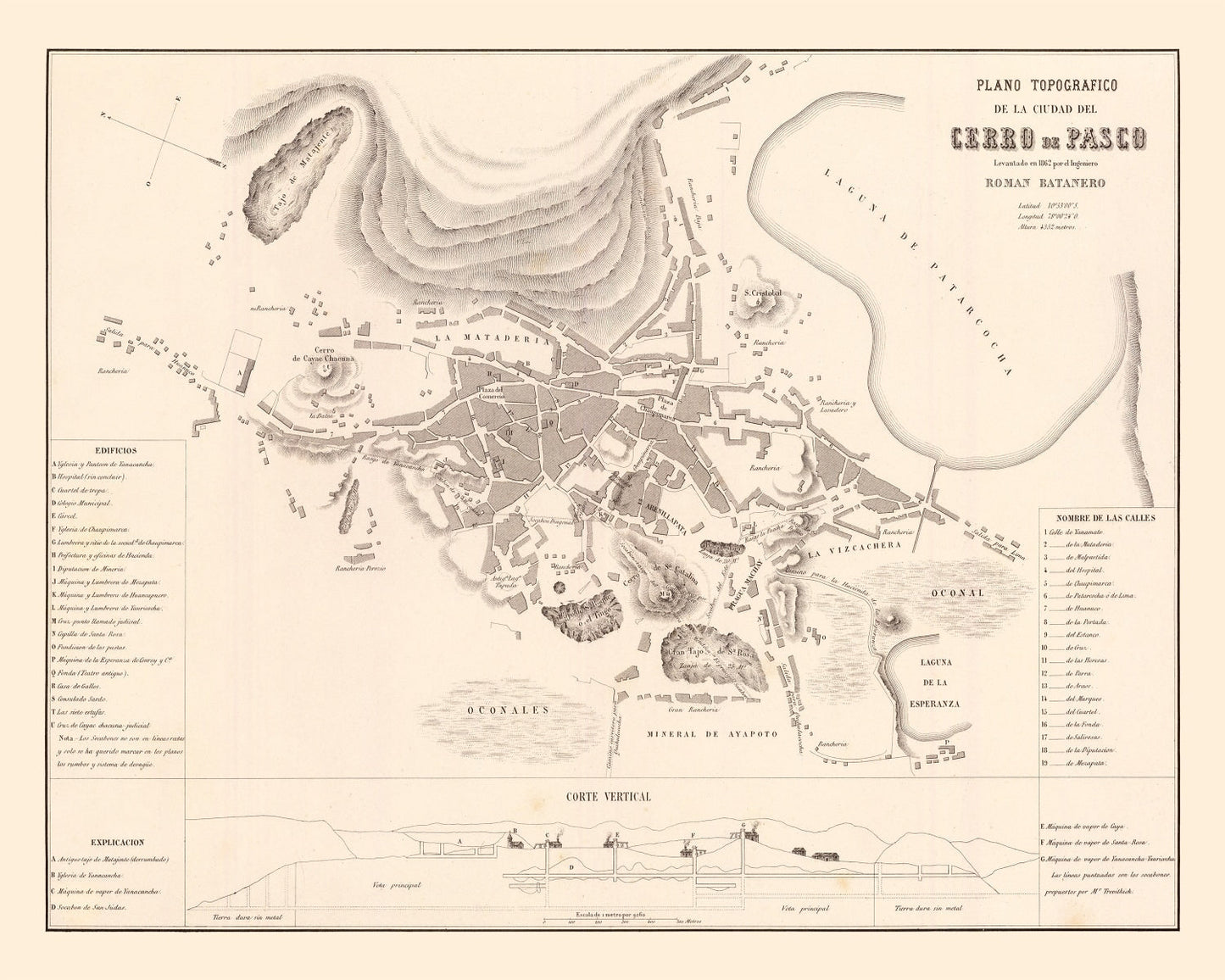 Vintage Map of Cerro de Pasco, Peru 1865