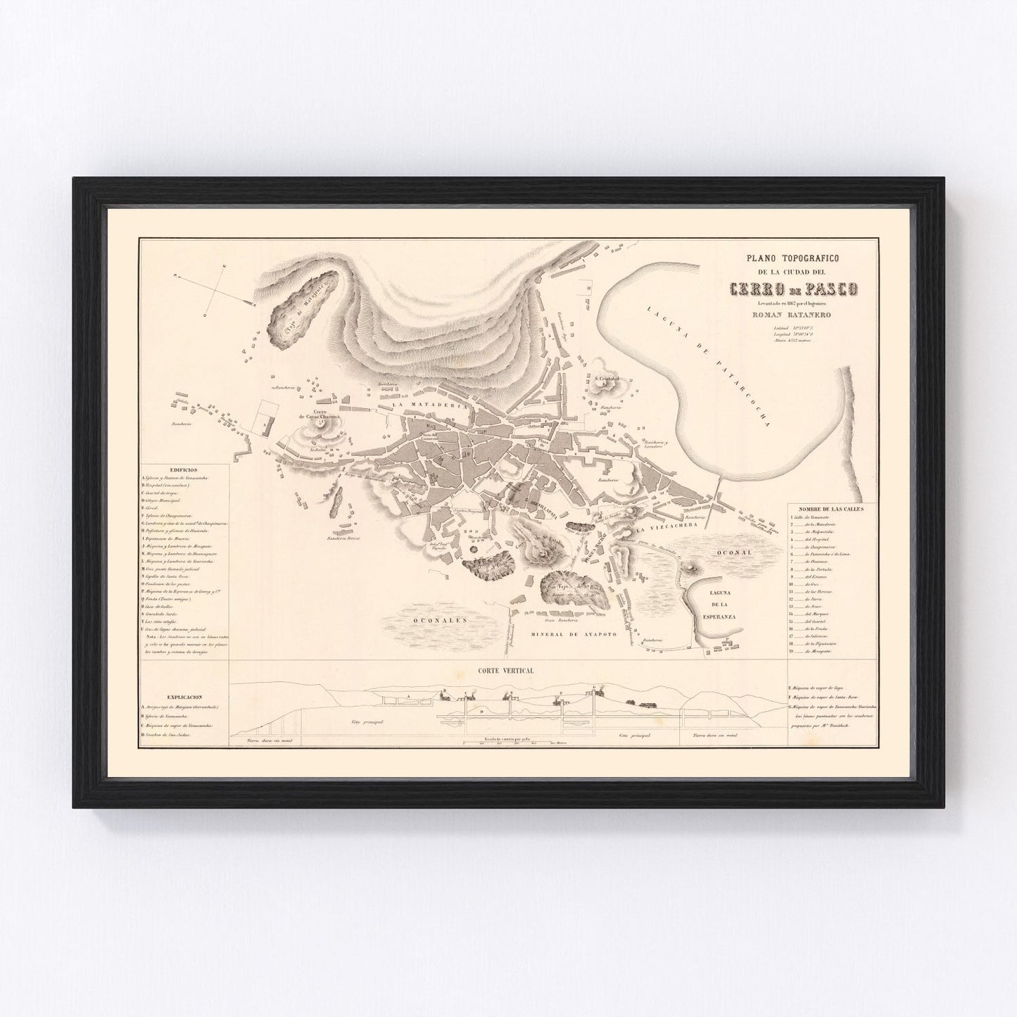 Vintage Map of Cerro de Pasco, Peru 1865