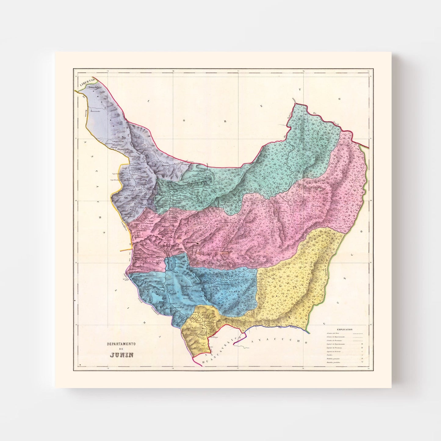 Vintage Map of Junin, Peru 1865