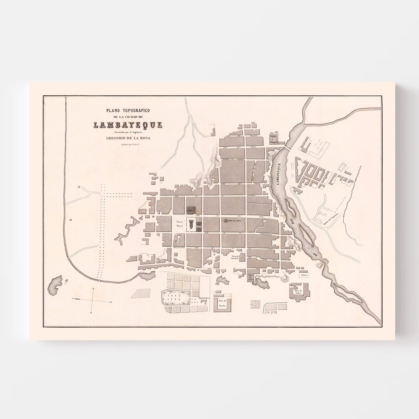 Vintage Map of Lambayeque, Peru 1865