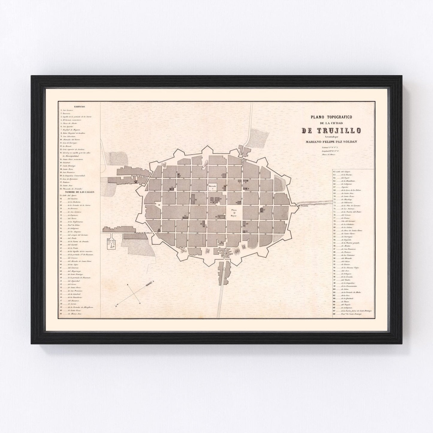 Vintage Map of Trujillo, Peru 1865