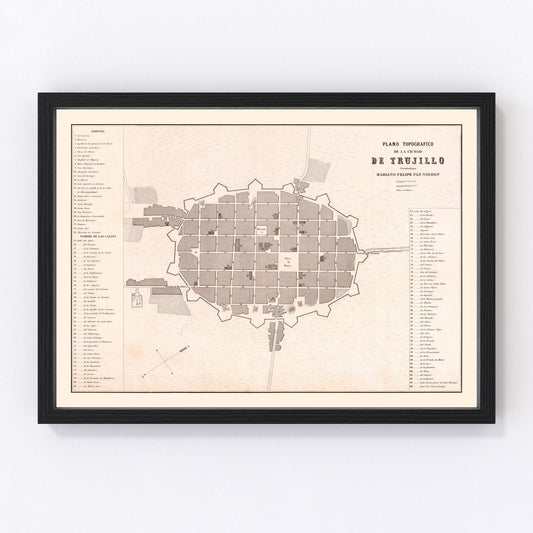 Vintage Map of Trujillo, Peru 1865