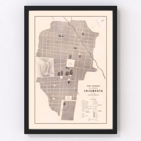 Vintage Map of Cajamarca, Peru 1865