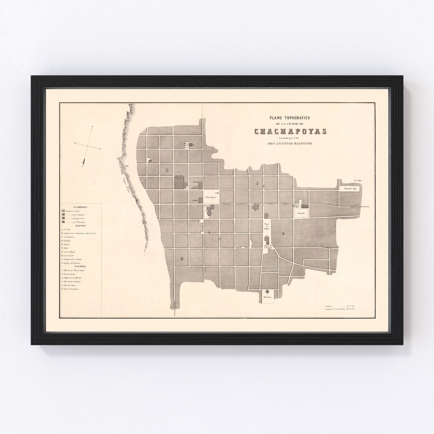 Vintage Map of Chachapoyas, Peru 1865