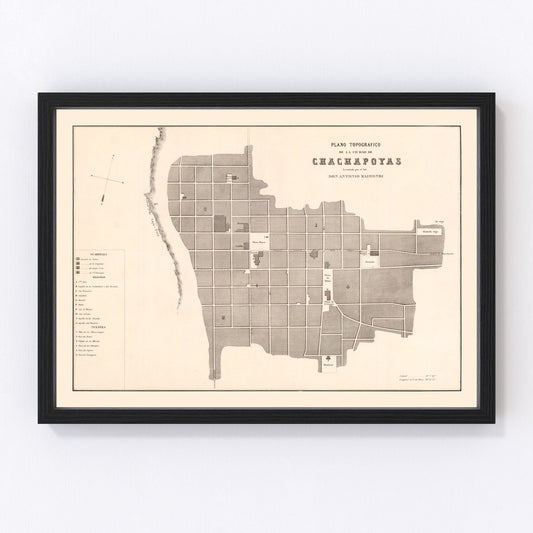 Vintage Map of Chachapoyas, Peru 1865