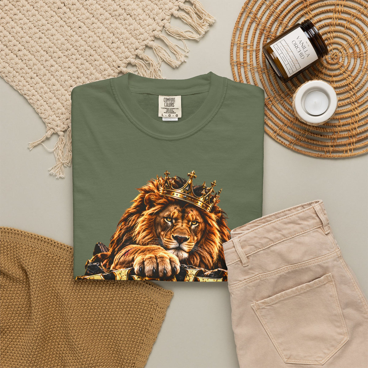 Lion Graphic T-Shirt — "Never Give Up: Great Things Take Time" Motivational Tee