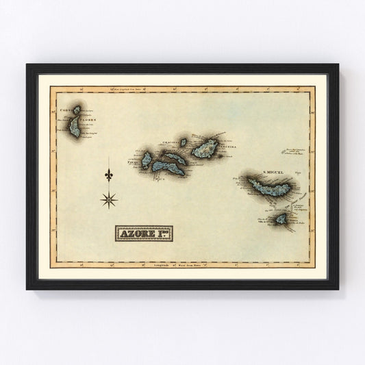 Vintage Map of Azore Islands, 1823