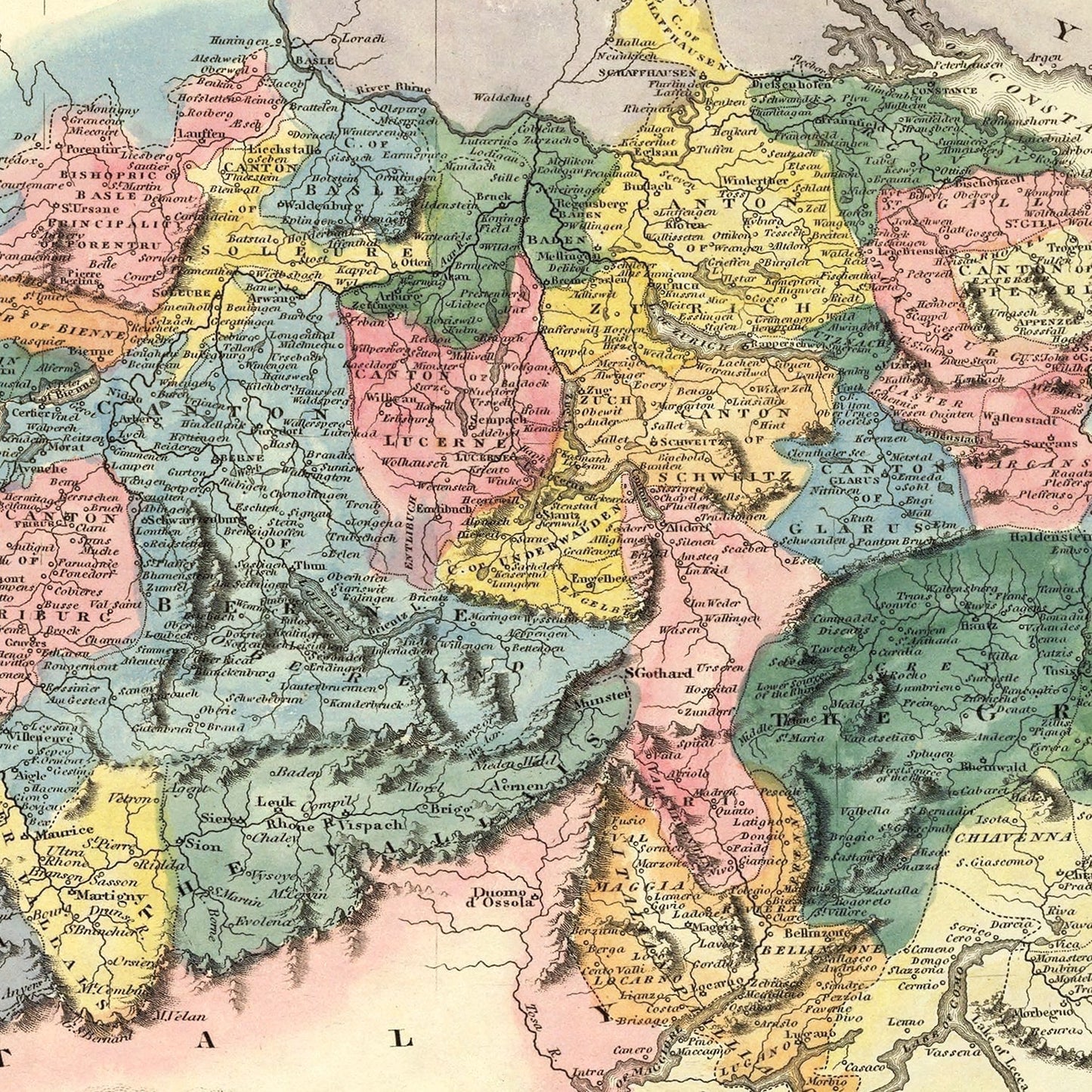 Vintage Map of Switzerland 1823