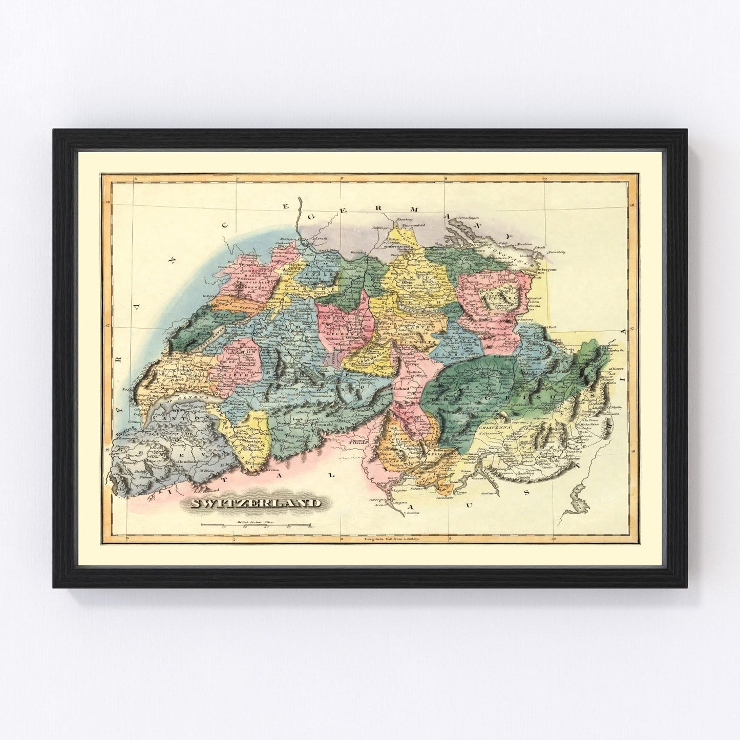 Vintage Map of Switzerland 1823