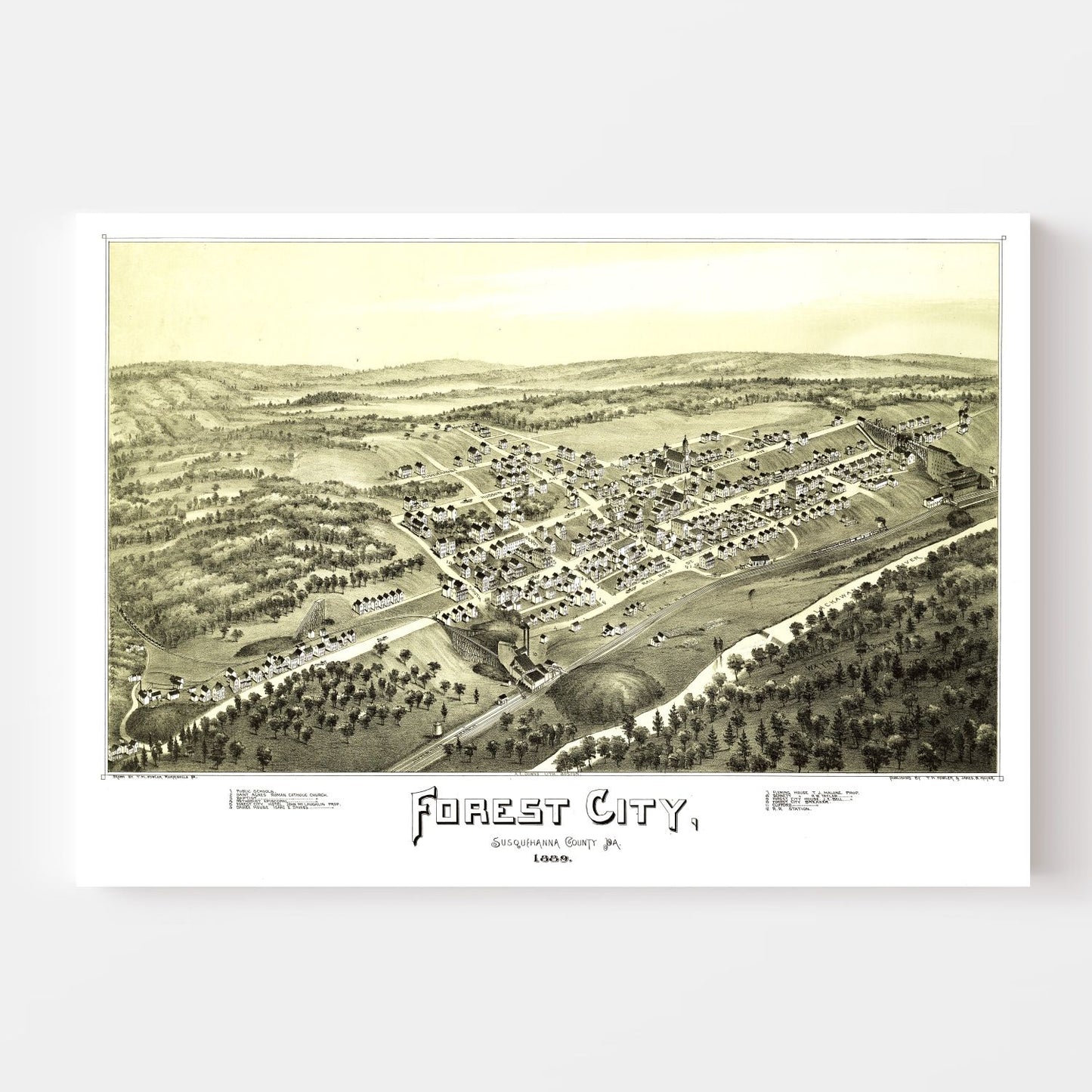 Vintage Map of Forest City, Pennsylvania 1889