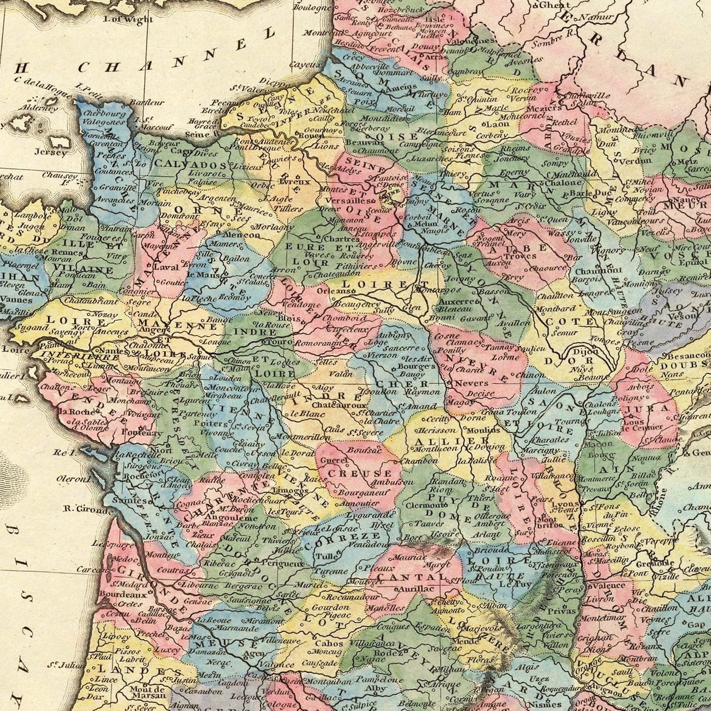 Vintage Map of France 1823