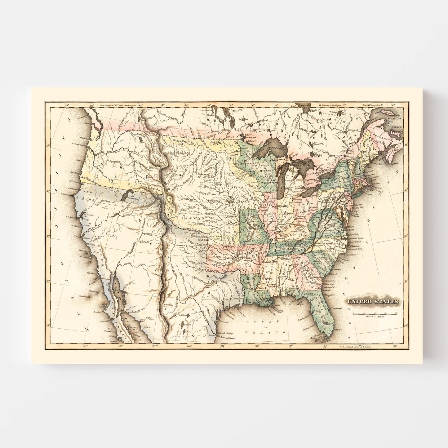 Vintage Map of United States 1823