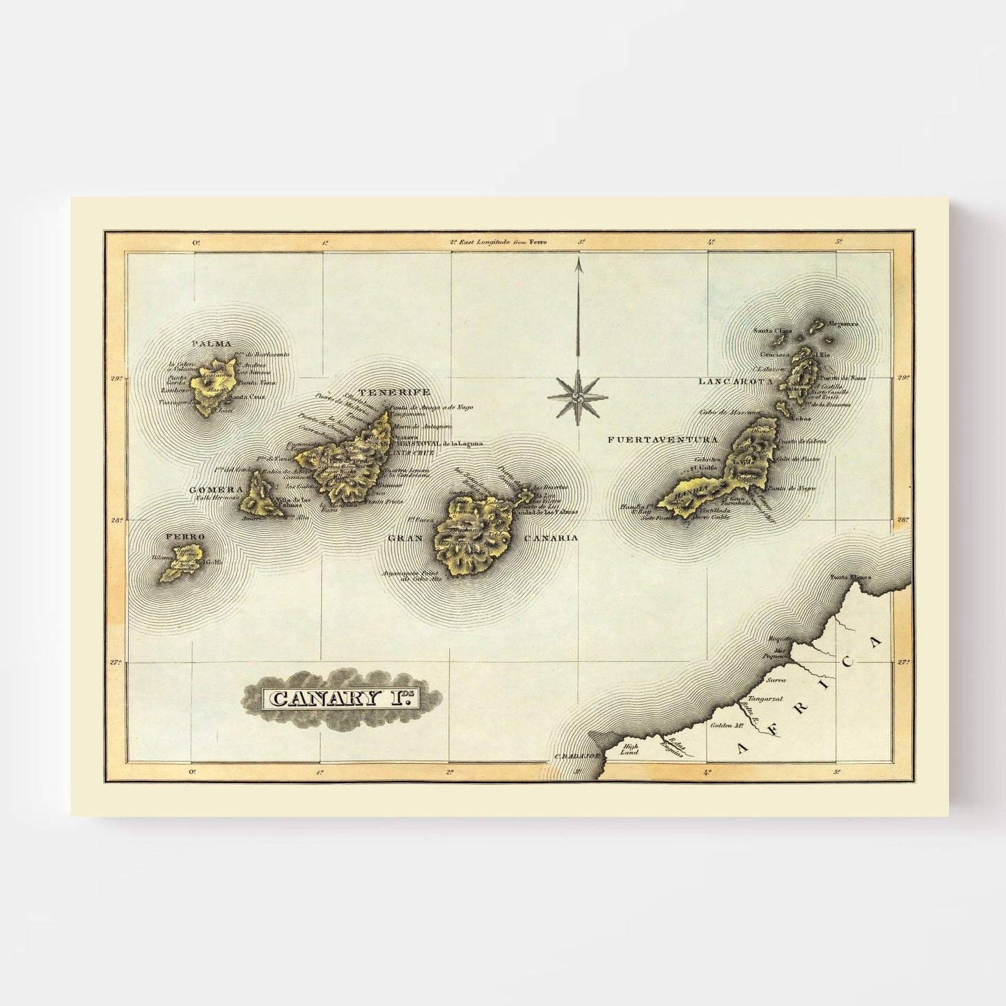 Vintage Map of Canary Islands, 1823