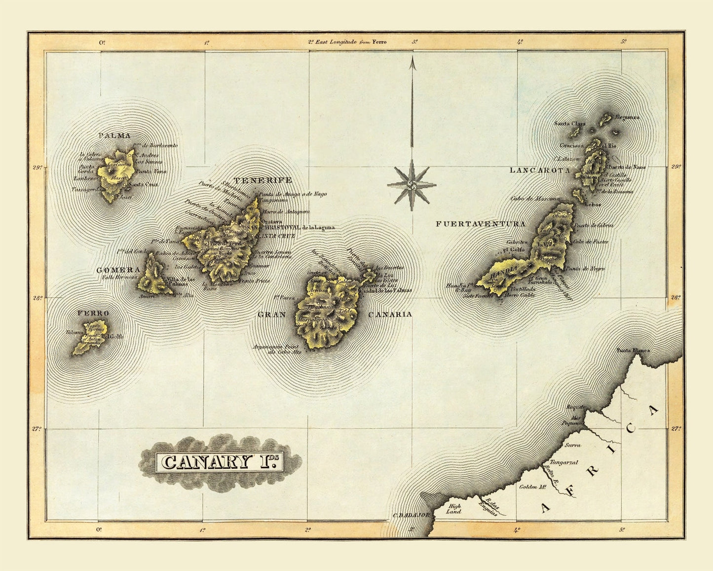 Vintage Map of Canary Islands, 1823