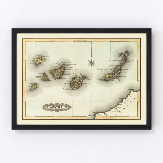 Vintage Map of Canary Islands, 1823
