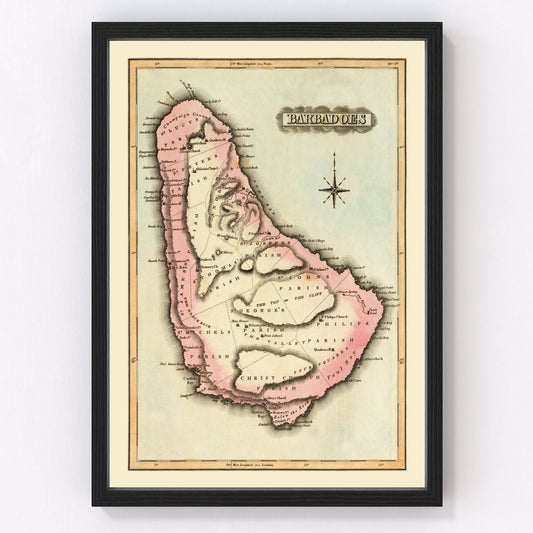 Vintage Map of Barbados 1823